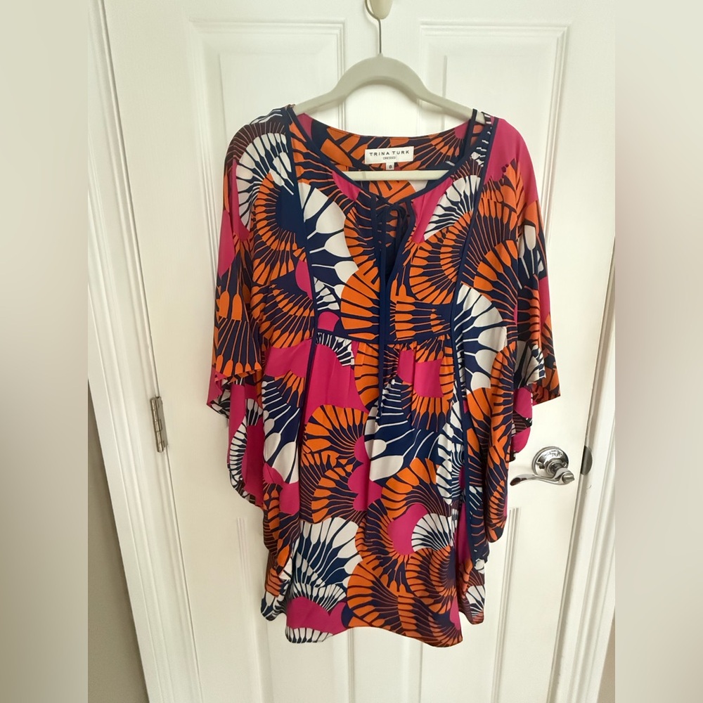 Trina Turk Silk Caftan Dress – Bright Abstract Print, Size 8